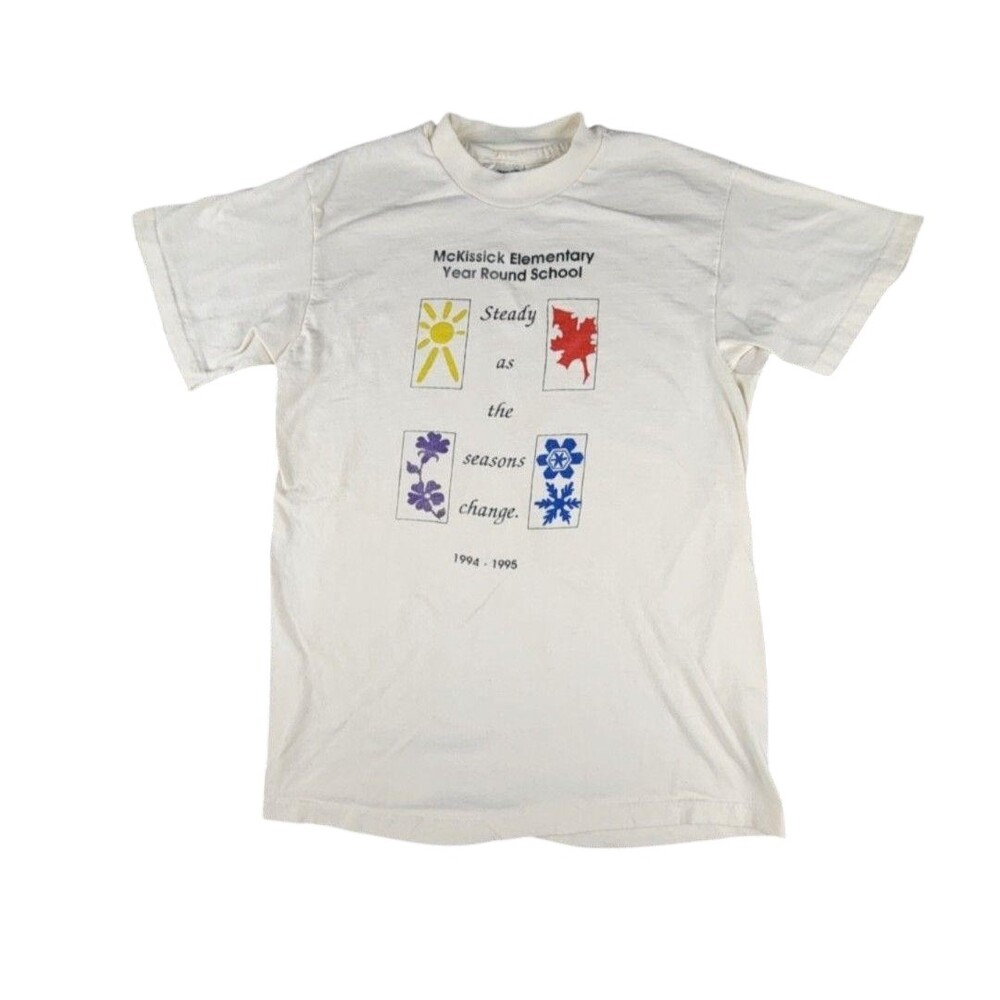 Vintage Hanes Shirt Mens Small Off White McKissick Elementary School SC Tee 90s